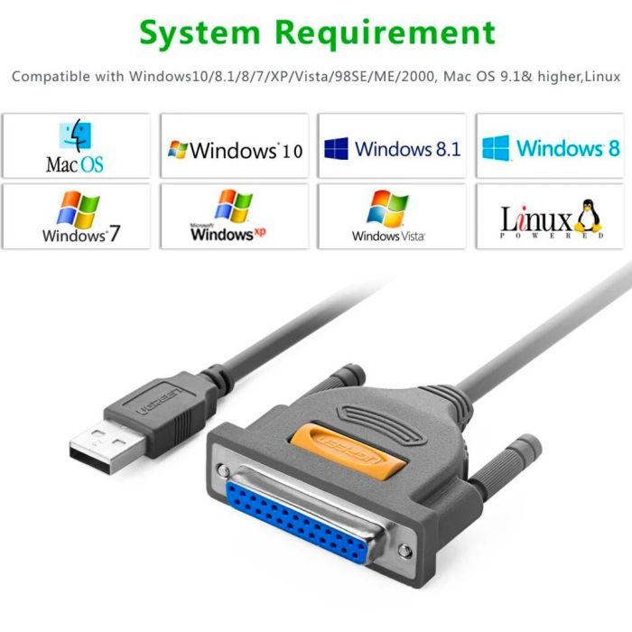 Кабель для принтера USB 2.0 to DB25 2.0m US167 black Ugreen (20224) изображение 12