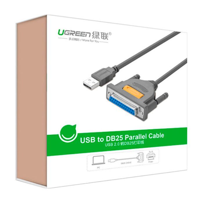 Кабель для принтера USB 2.0 to DB25 2.0m US167 black Ugreen (20224) изображение 3
