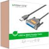 Кабель для принтера USB 2.0 to DB25 2.0m US167 black Ugreen (20224) изображение 3