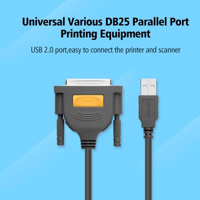 Кабель для принтера USB 2.0 to DB25 2.0m US167 black Ugreen (20224) изображение 4