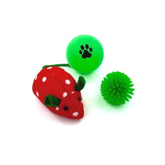Игрушка для кошек Hippie Pet Мышка и два мячика, красный и зеленый (HIPSET2303009)
