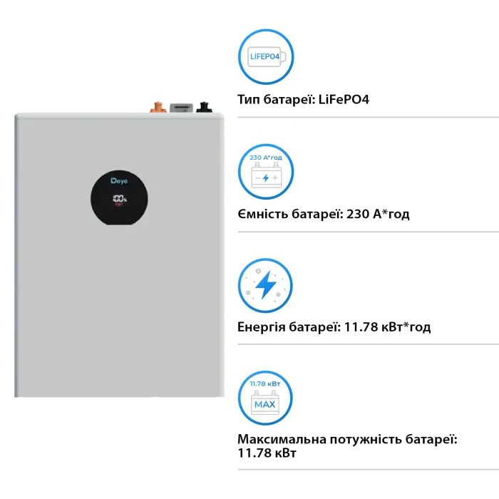 Батарея LiFePo4 Deye SE-F12-C, 51.2V - 230Ah, 11.8kWh (SE-F12-C) зображення 3