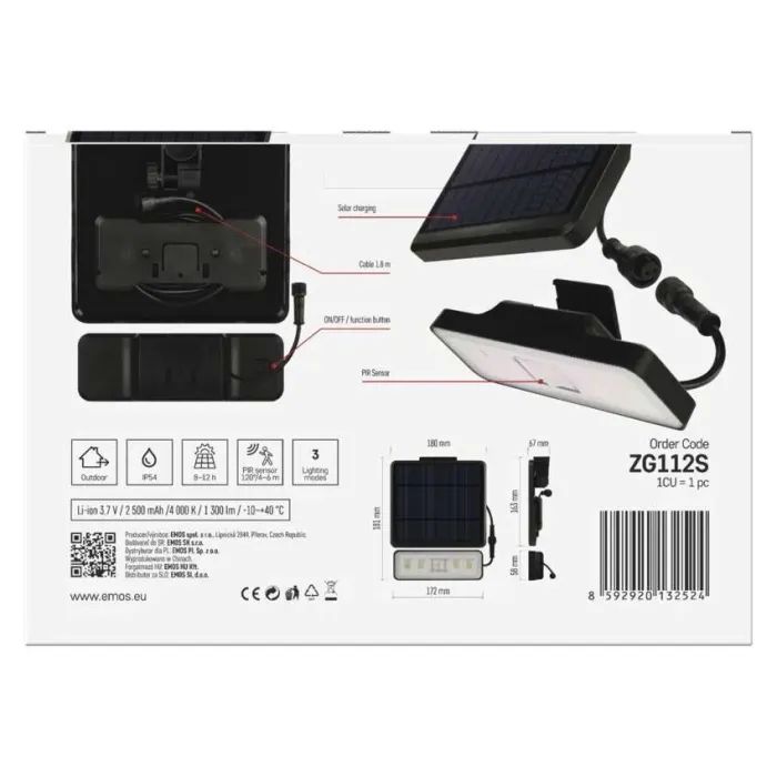 Прожектор EMOS сонячний світлодіодний 1300 лм IP54 4000K PIR (ZG112S) зображення 11