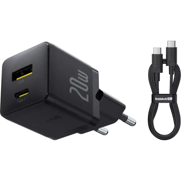 Зарядний пристрій Baseus 1xUSB-C PD20W + 1xUSB + cable USB-C to USB-C white (P10111608113-01)