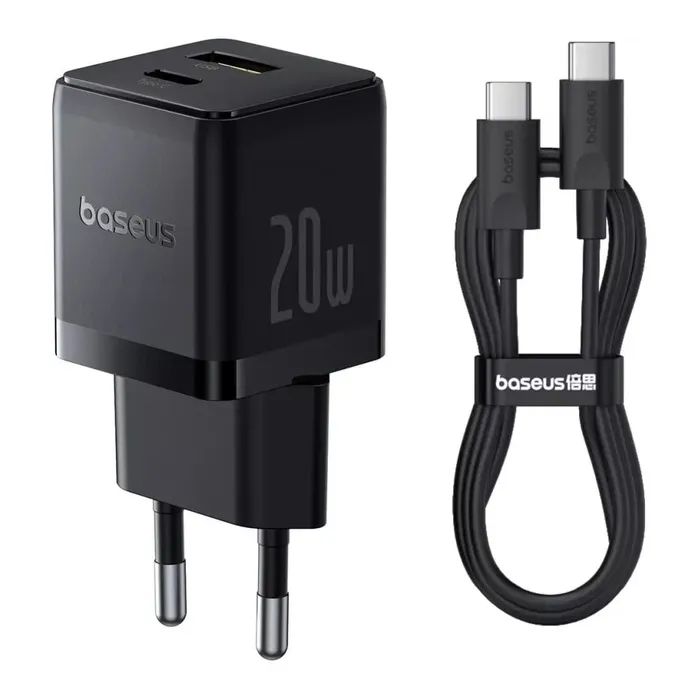 Зарядний пристрій Baseus 1xUSB-C PD20W + 1xUSB + cable USB-C to USB-C white (P10111608113-01) зображення 3