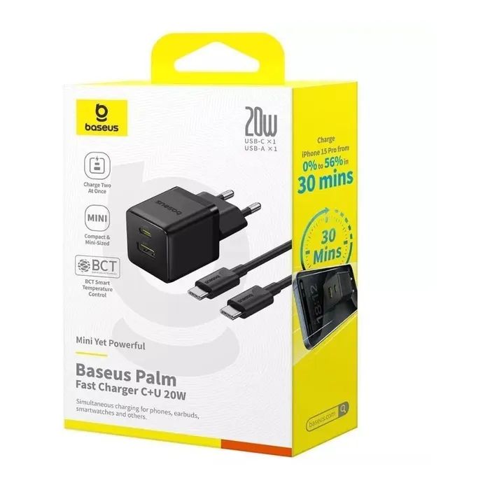 Зарядний пристрій Baseus 1xUSB-C PD20W + 1xUSB + cable USB-C to USB-C white (P10111608113-01) зображення 5