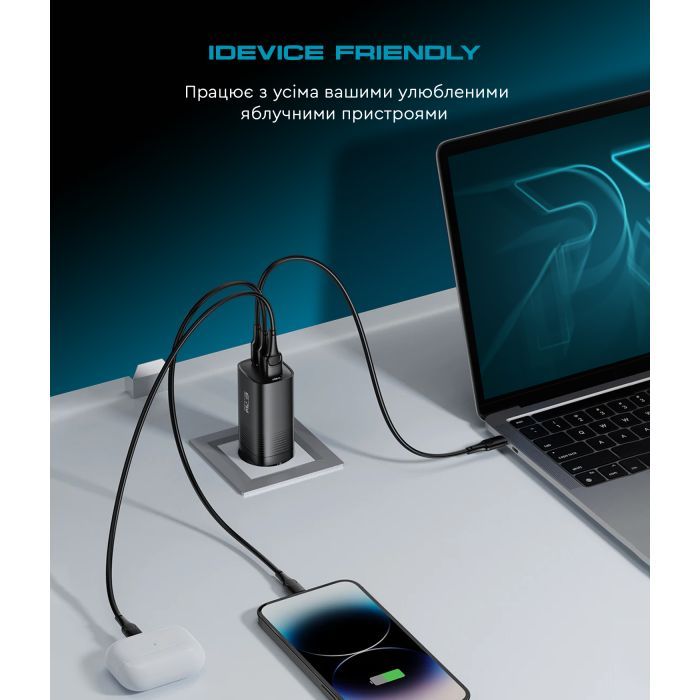 Зарядное устройство Armorstandart 2xUSB-C + 1xUSB 67W GaN black (ARM88384) изображение 11