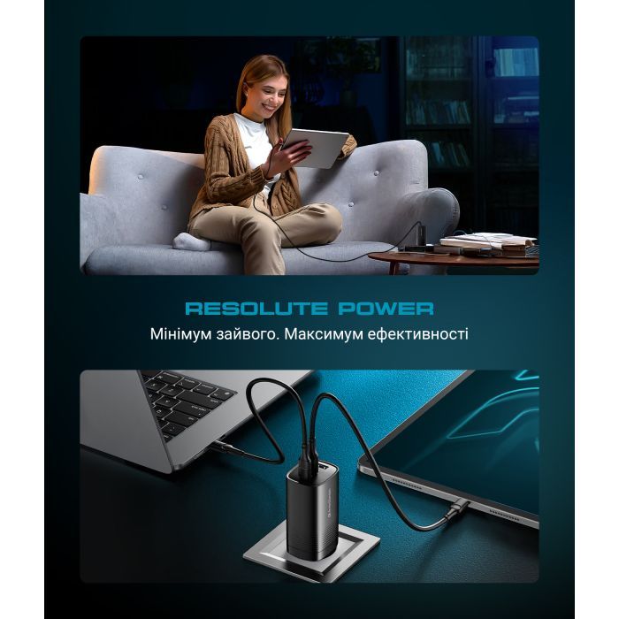 Зарядное устройство Armorstandart 2xUSB-C + 1xUSB 67W GaN black (ARM88384) изображение 12