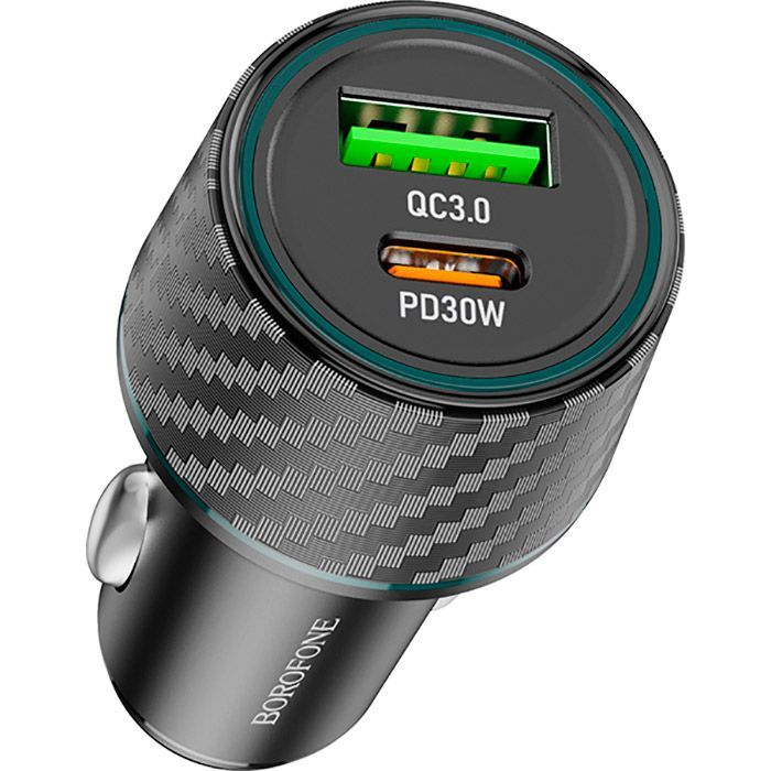 Зарядний пристрій BOROFONE 1xUSB-C PD30W + 1xUSB QC3.0 48W car adapter black (6941991101175) зображення 2