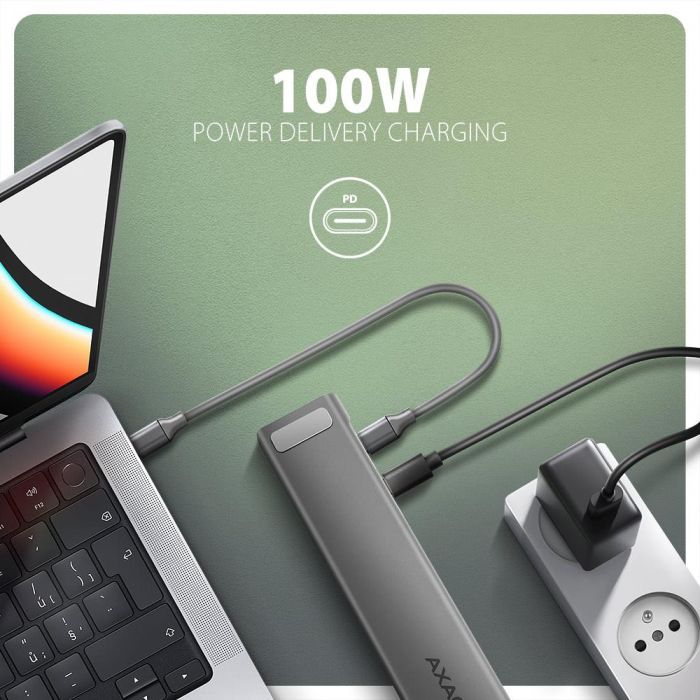 Концентратор AXAGON USB-C 9-in-1 4xUSB 3.2 + 2xUSB-C + HDMI + SD/TF + RJ45 1000Mbps + PD 100W black/gray (HMC-10HLS) изображение 5