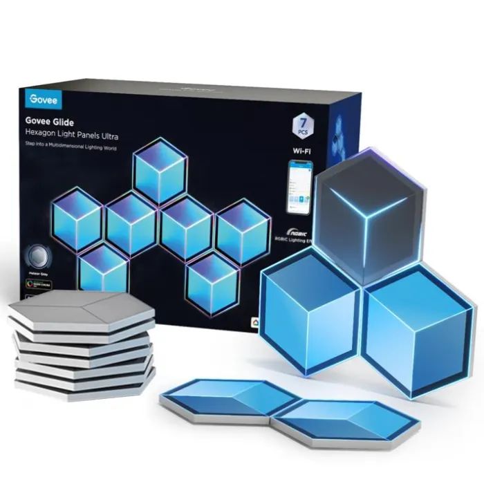 Светильник Govee H606A Glide Hexagon Light, 7шт, RGBIC WI-FI/Bluetooth, Meteor grey (H606AC81)