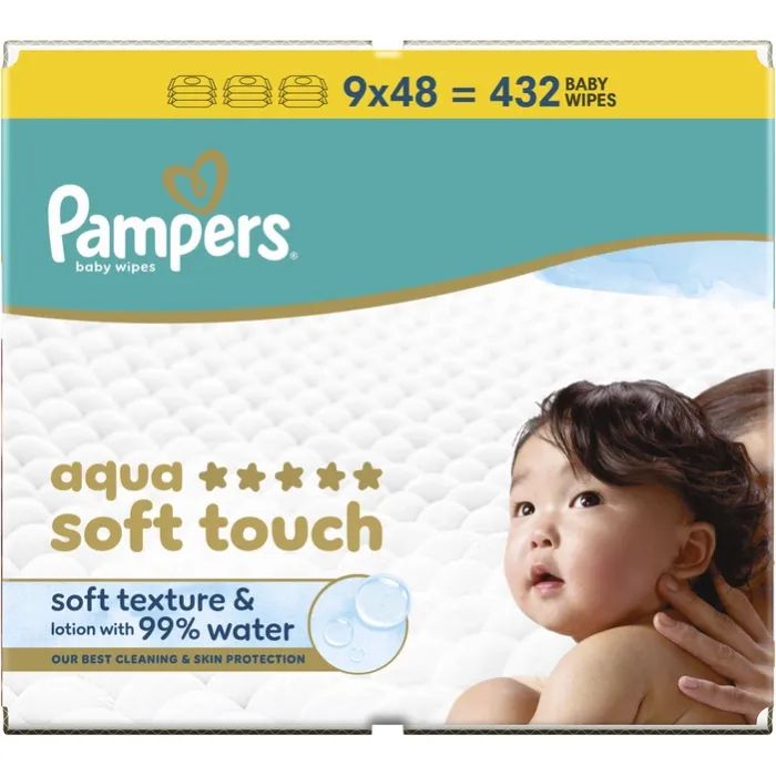 Детские влажные салфетки Pampers Aqua Soft Touch 15x60 шт (900 шт) (8006530140232) изображение 2