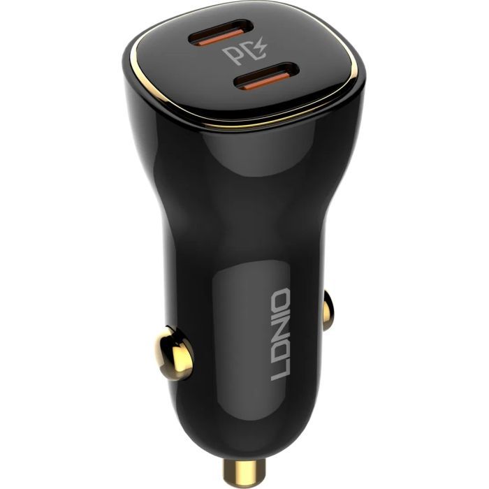 Зарядное устройство LDNIO 2xUSB-C PD30W 60W car adapter black (C104)