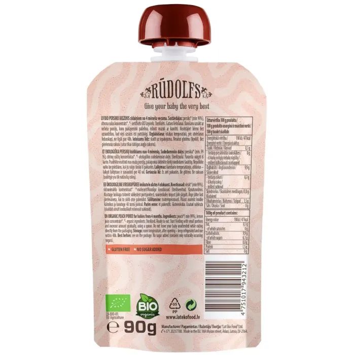 Детское пюре Rudolfs органическое персик 4+, 90 г (4751017943212) изображение 2