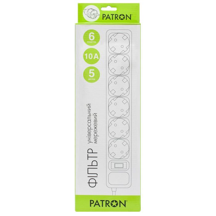 Сетевой фильтр питания Patron 5.0 m3*1mm2 (SP-1065)  6 розеток BLACK (EXT-PN-SP-1065) изображение 2