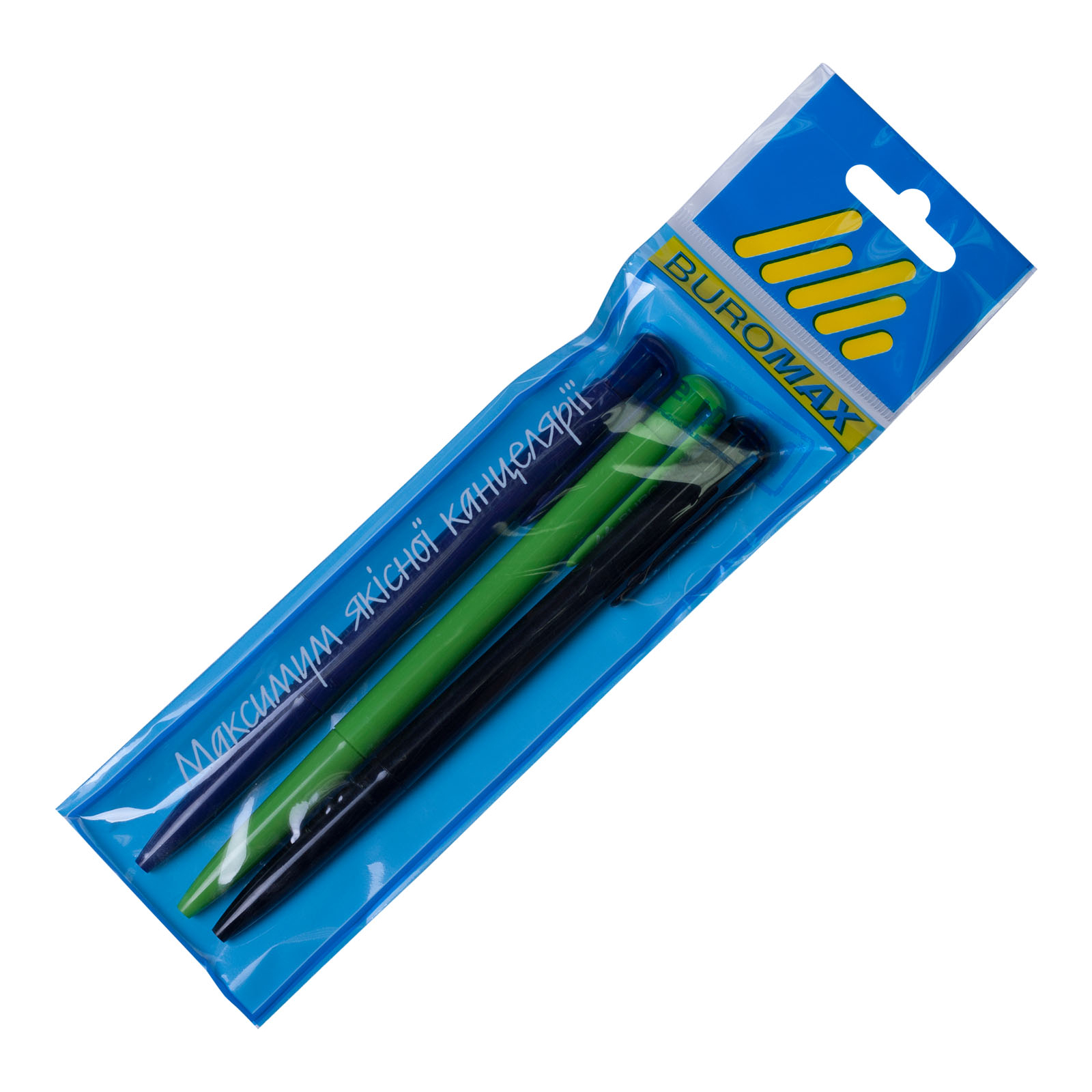Ручка шариковая Buromax retractable BASE, 0.7 мм, blue, SET*3 (BM.8205-0143)