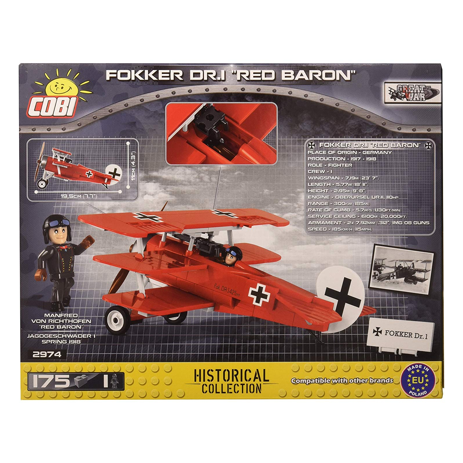 Конструктор Cobi Літак Fokker Dr. I Червоний барон 175 деталей (COBI-2974) зображення 7