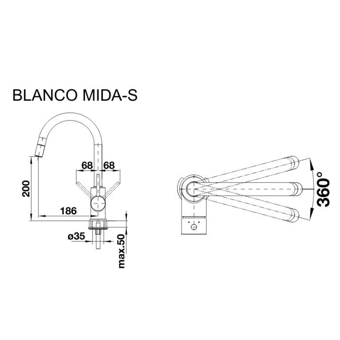 Змішувач Blanco MIDA-S АНТРАЦИТ (521455) зображення 2