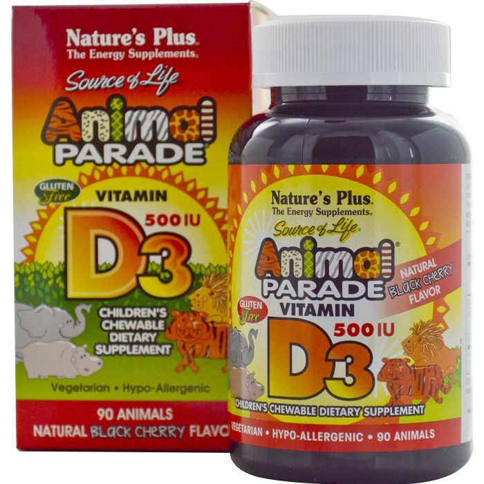 Витамин Natures Plus Витамин D3 для Детей, Вкус Черной Вишни, Animal Parade, 90 (NAP-29950)