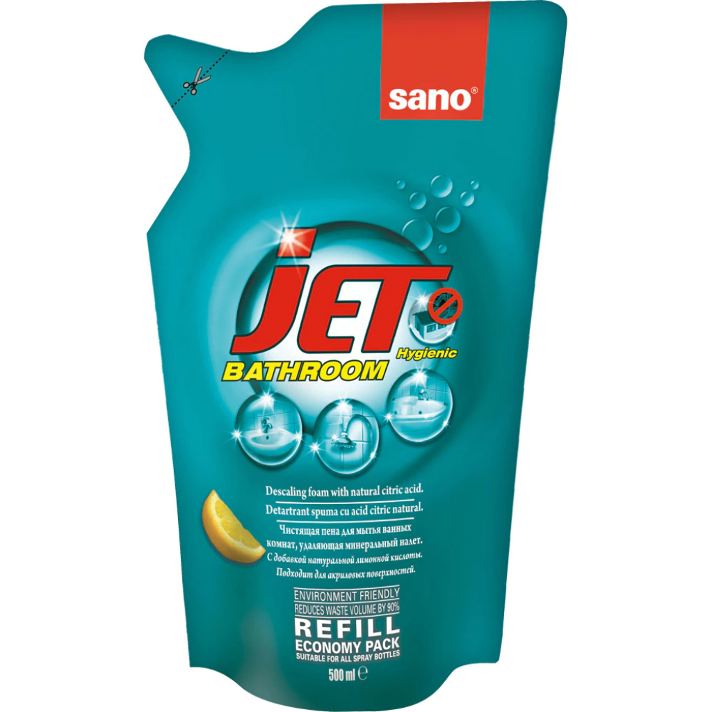 Спрей для чистки ванн Sano Jet Bathroom для мытья акриловых ванн запаска 500 мл (7290102990689)
