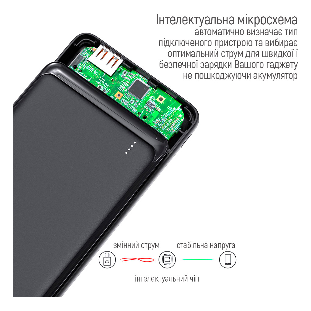Батарея універсальна ColorWay 10 000 mAh Slim (USB QC3.0 + USB-C Power Delivery 18W) Black (CW-PB100LPG3BK-PD) зображення 6