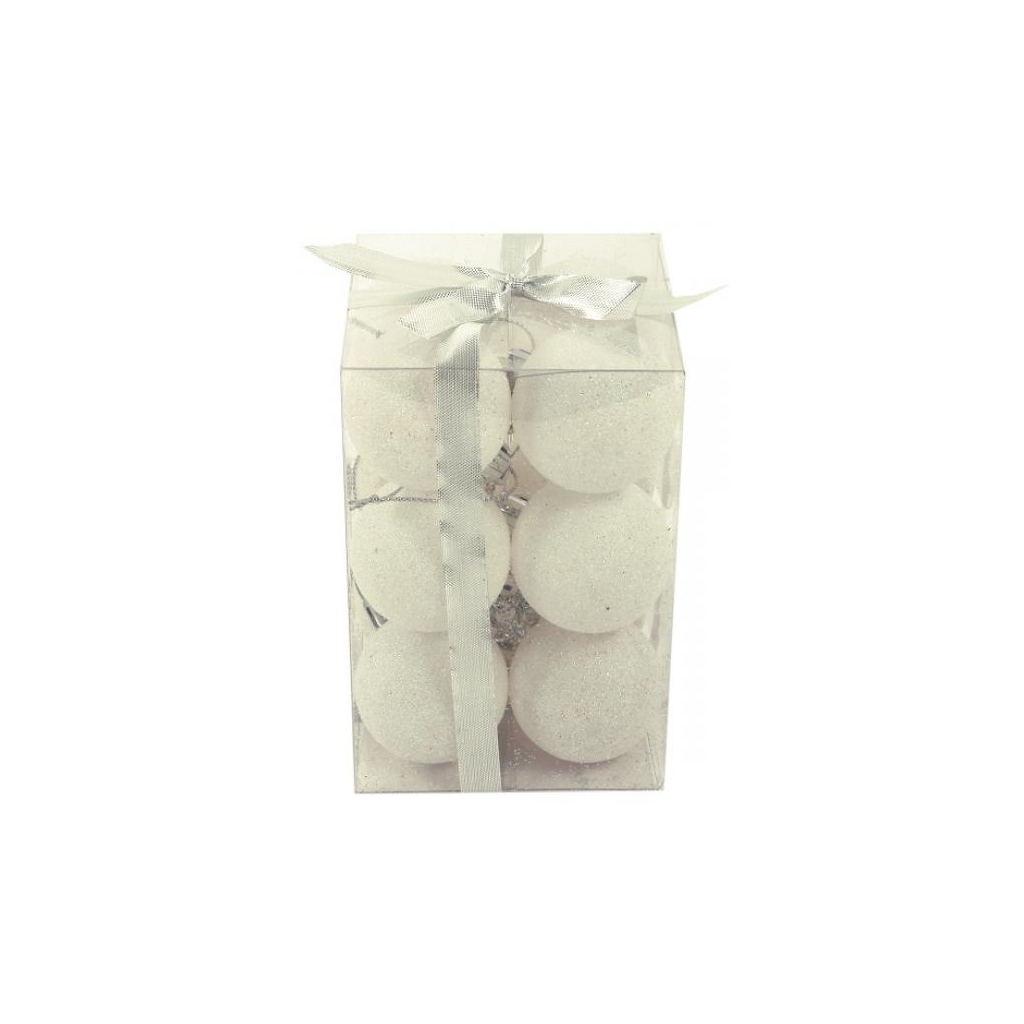 Ялинкова іграшка Jumi 12шт, 4 см, пластик, білий з блискітками (5900410840348)