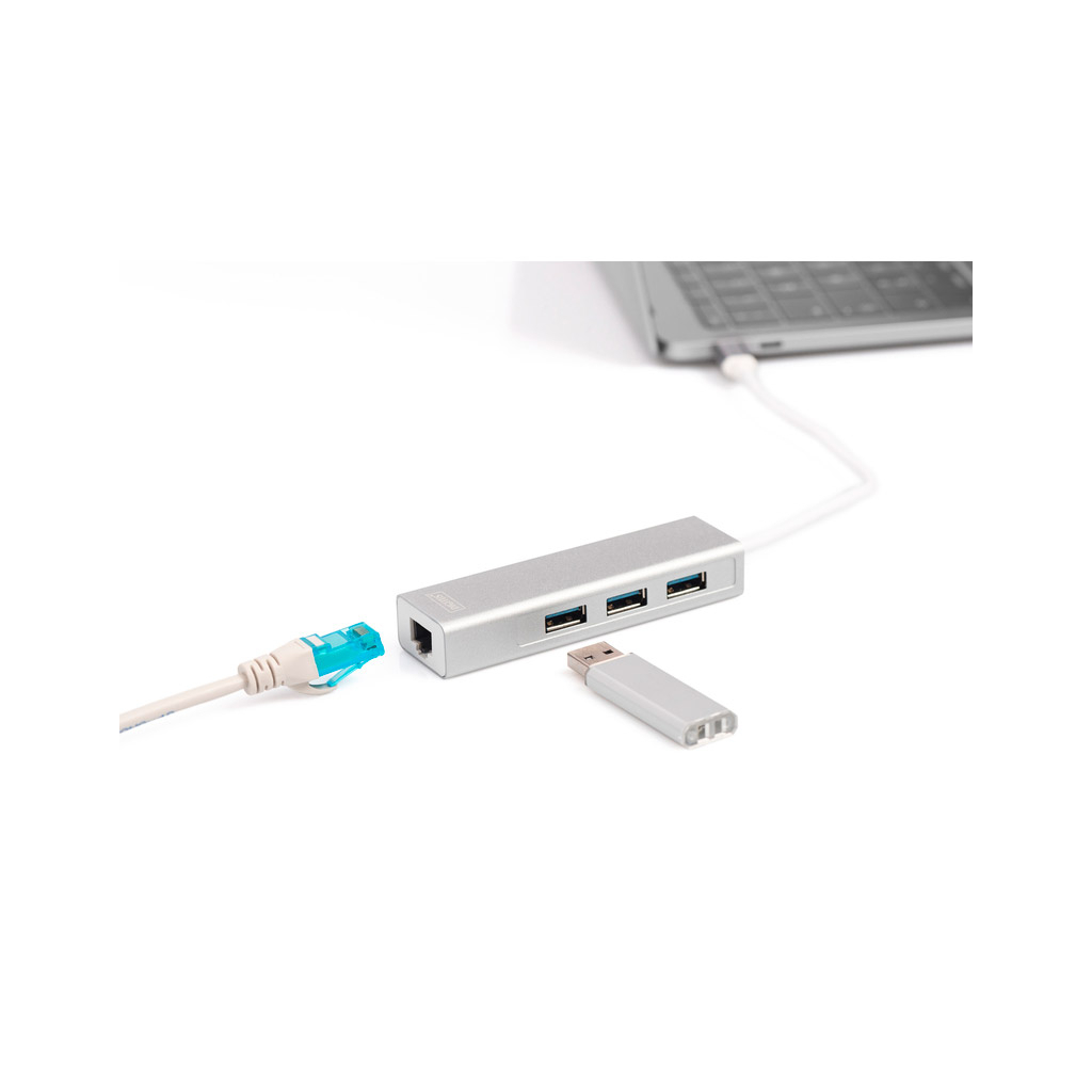 Концентратор Digitus USB-C - USB 3.0 3 Port Hub + Gigabit Ethernet (DA-70255) зображення 4