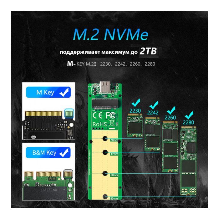 Карман внешний Maiwo M.2 SSD NVMe (PCIe) USB3.1 GEN2 Type-C (K1686P) изображение 10