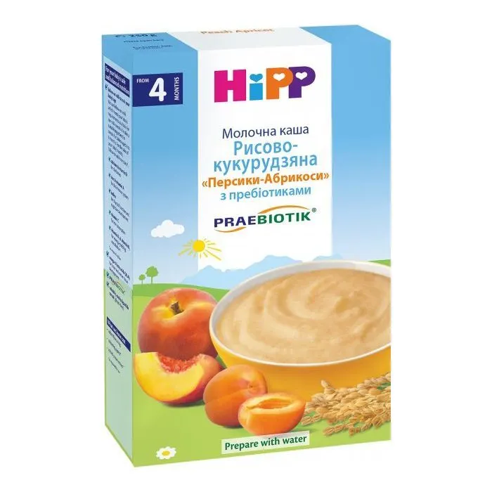 Детская каша HiPP молочная Рисово-кукурузная Персики-Абрикосы с пребиотиками 2 (9062300140092) изображение 2
