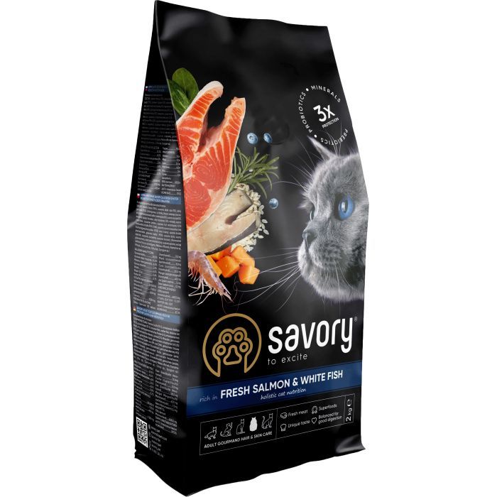 Сухий корм для кішок Savory Adult Cat Gourmand Fresh Salmon and White Fish 8 кг (4820232630037)