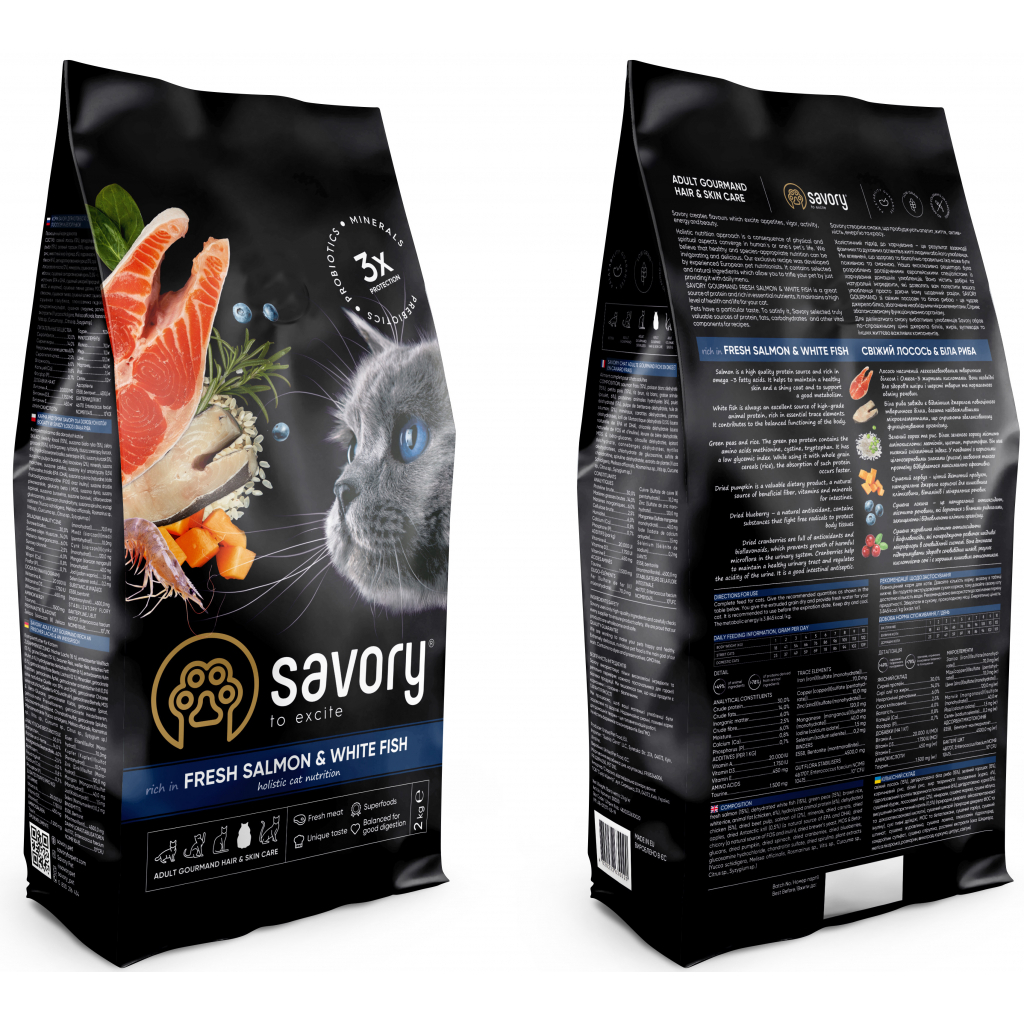 Сухий корм для кішок Savory Adult Cat Gourmand Fresh Salmon and White Fish 8 кг (4820232630037) зображення 2
