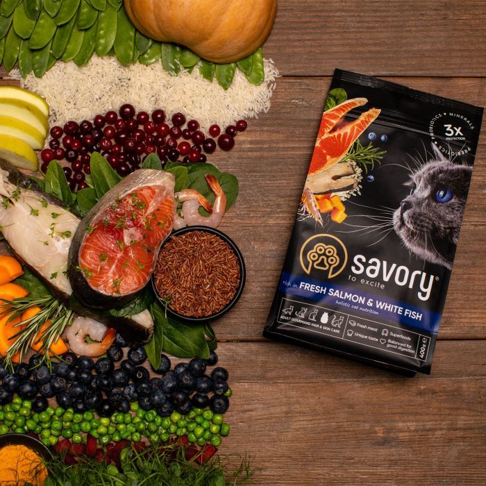 Сухий корм для кішок Savory Adult Cat Gourmand Fresh Salmon and White Fish 8 кг (4820232630037) зображення 6