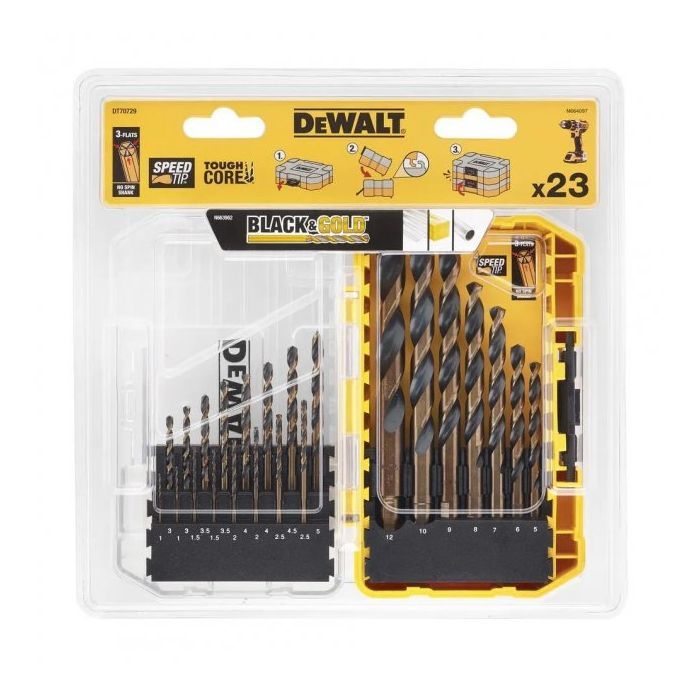 Набор сверл DeWALT по металлу Black&Gold HSS-G, 23 шт, кейс Tough Case (DT70729) изображение 3