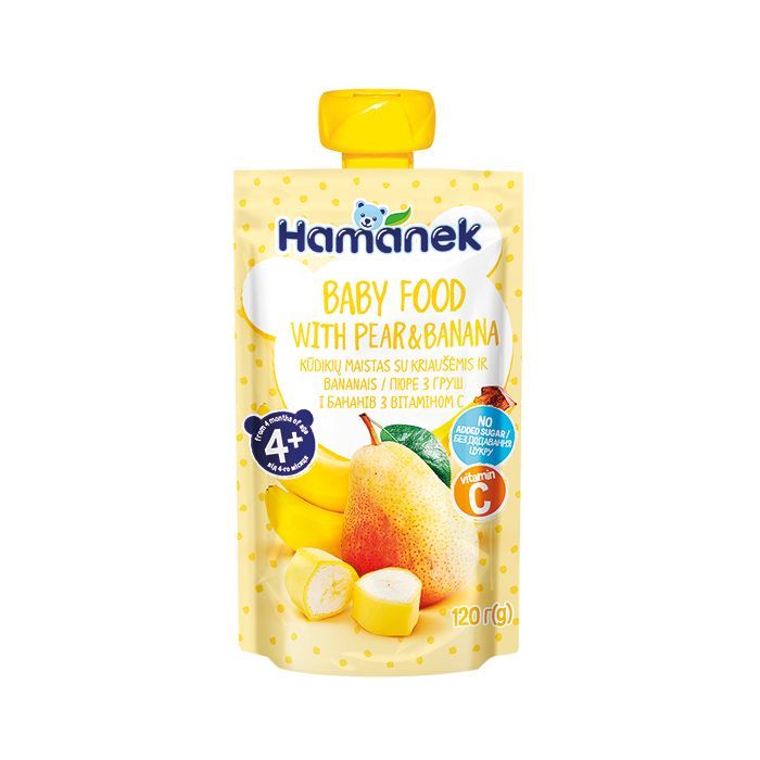 Детское пюре Hamanek Pouch груша і банан, 120 г (8595139780432)