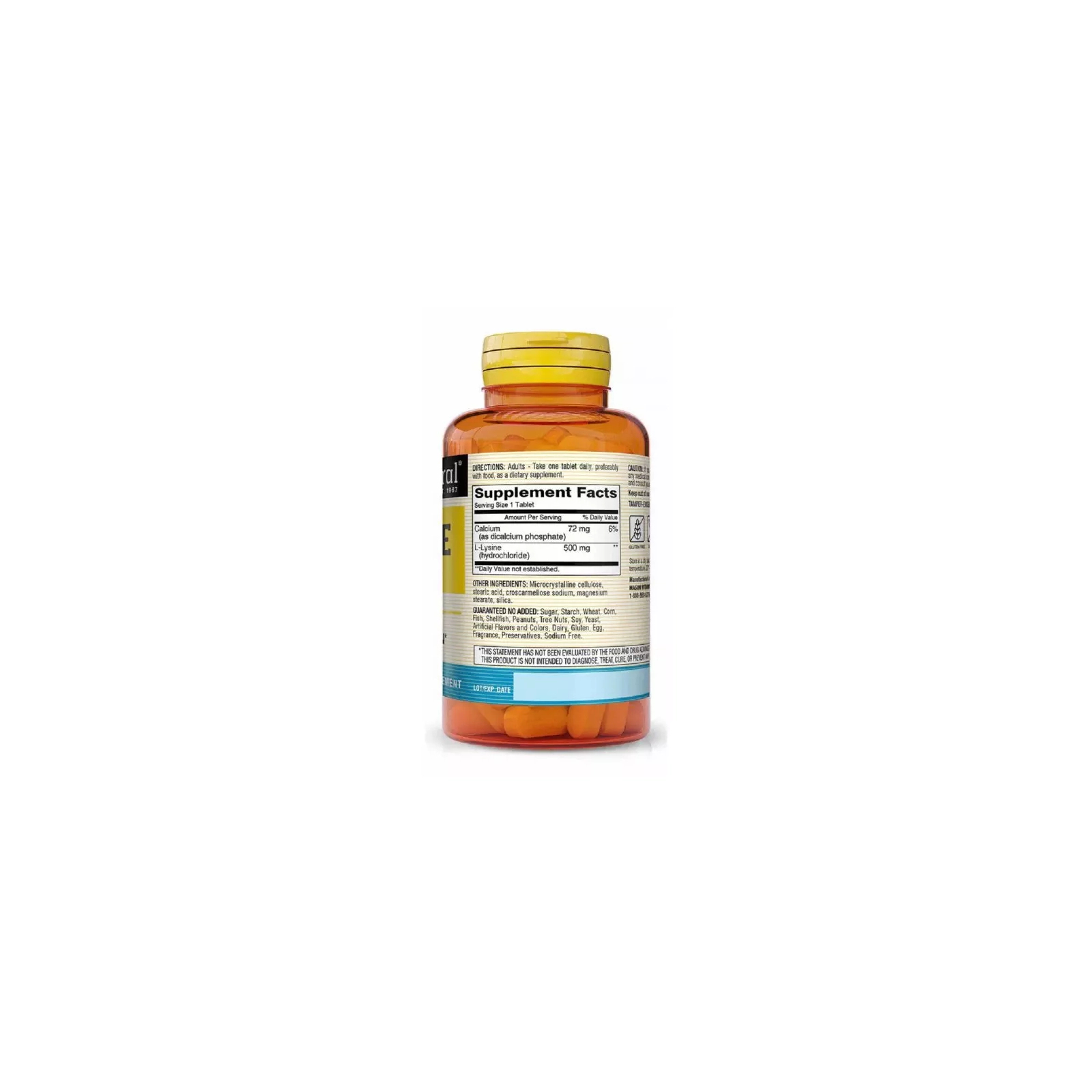 Аминокислота Mason Natural L-лизин 500мг, L-Lysine, 100 таблеток (MAV07211) изображение 2