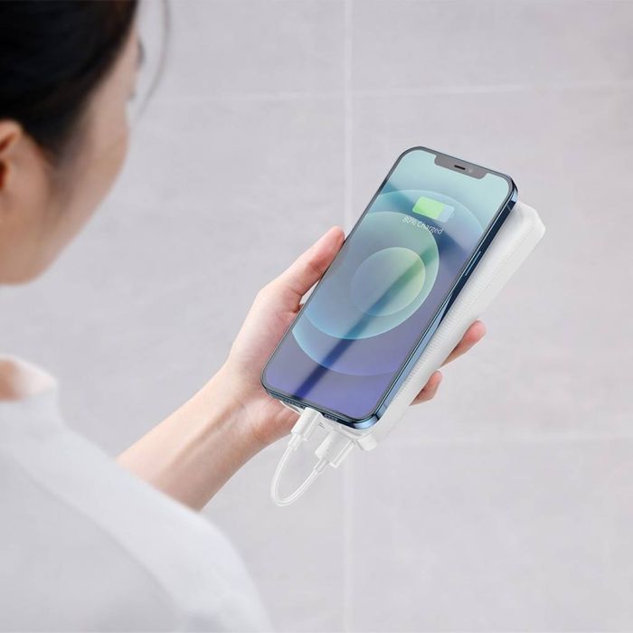 Батарея універсальна Baseus Bipow 20000mAh, 15W, USB-C/3A, 2*USB-A/3A(max.), +cable, white (PPBD050102) зображення 10
