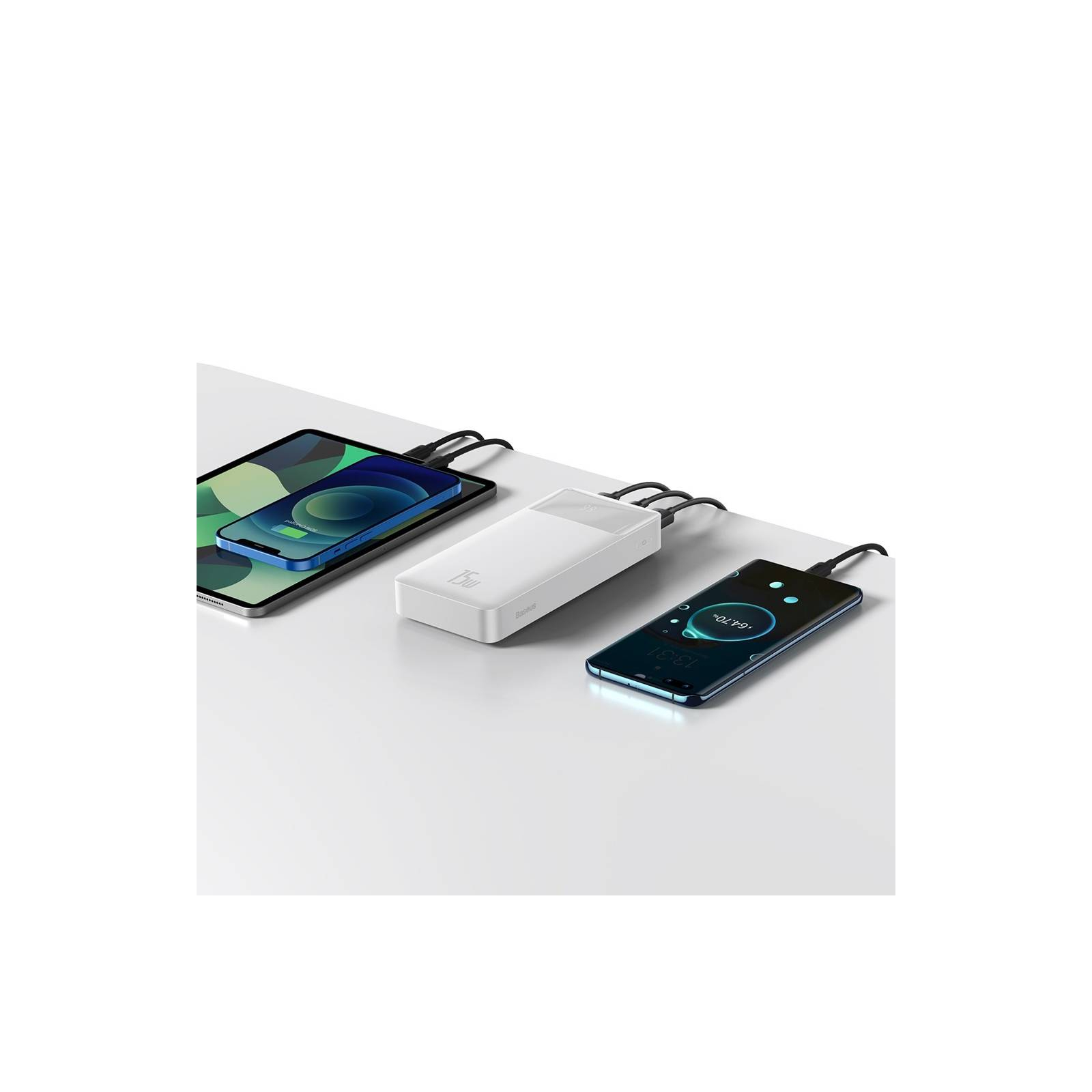 Батарея універсальна Baseus Bipow 20000mAh, 15W, USB-C/3A, 2*USB-A/3A(max.), +cable, white (PPBD050102) зображення 8