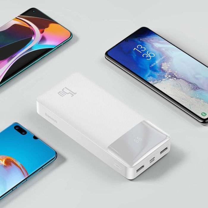 Батарея універсальна Baseus Bipow 20000mAh, 15W, USB-C/3A, 2*USB-A/3A(max.), +cable, white (PPBD050102) зображення 9