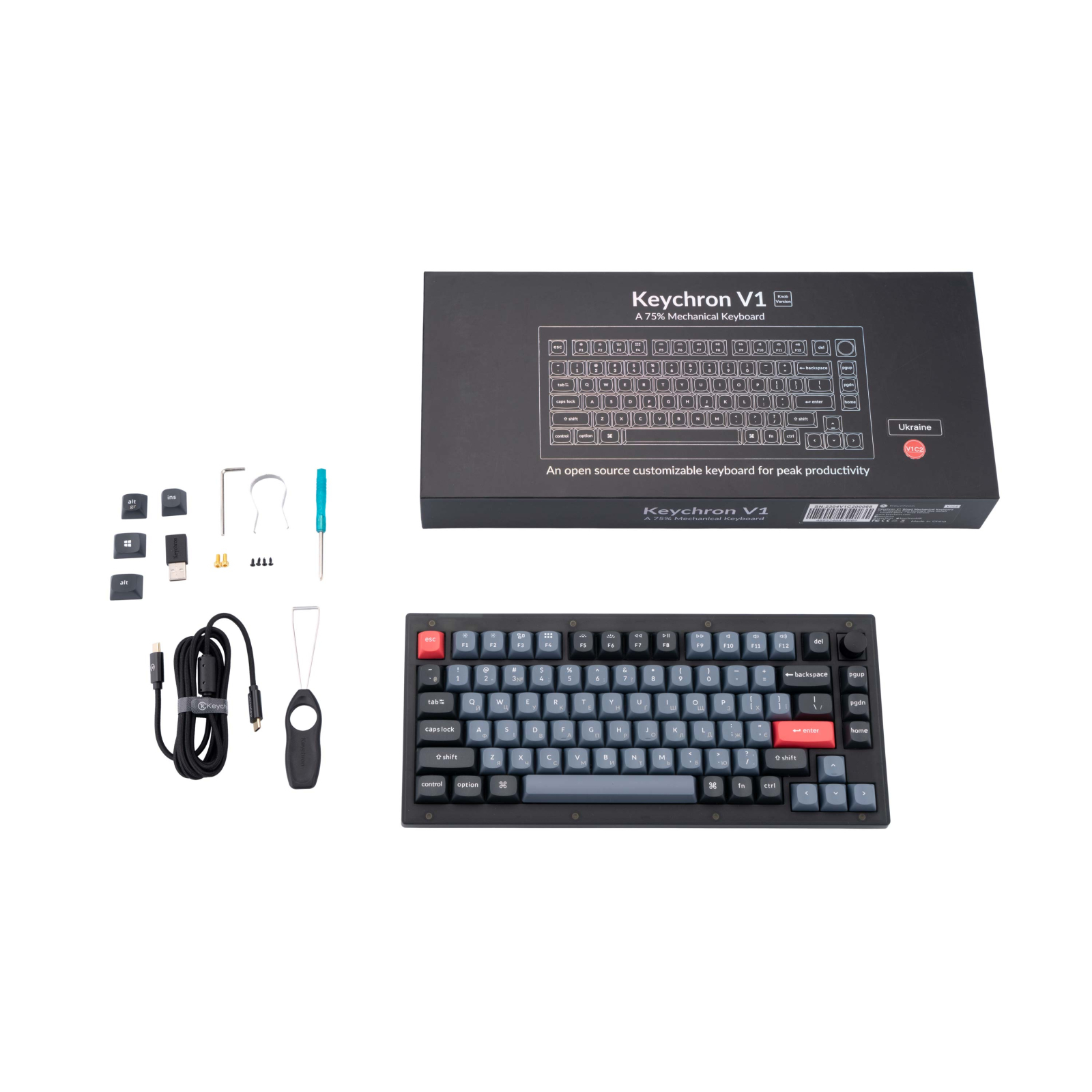 Клавіатура Keychron V1 84 Key QMK Gateron G PRO Red Hot-Swap RGB Knob Frosted Black (V1C1_KEYCHRON) зображення 11