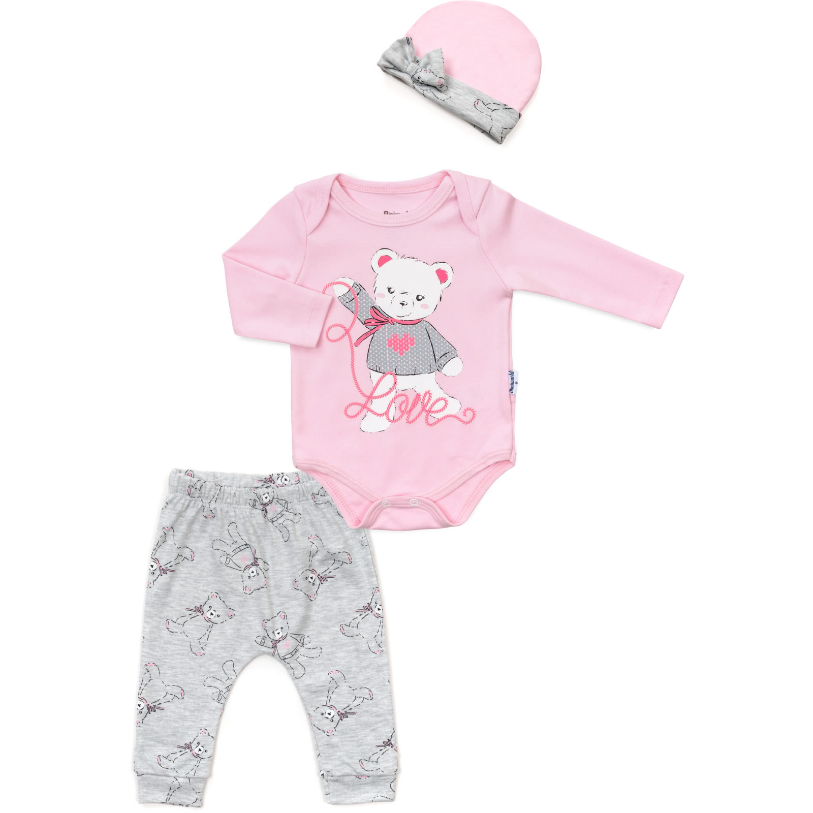 Набір дитячого одягу Miniworld з ведмедиком (14861-74G-pink)