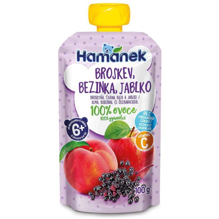 Дитяче пюре Hamanek блуко з персиком і бузиною 100 г (8595139797218)