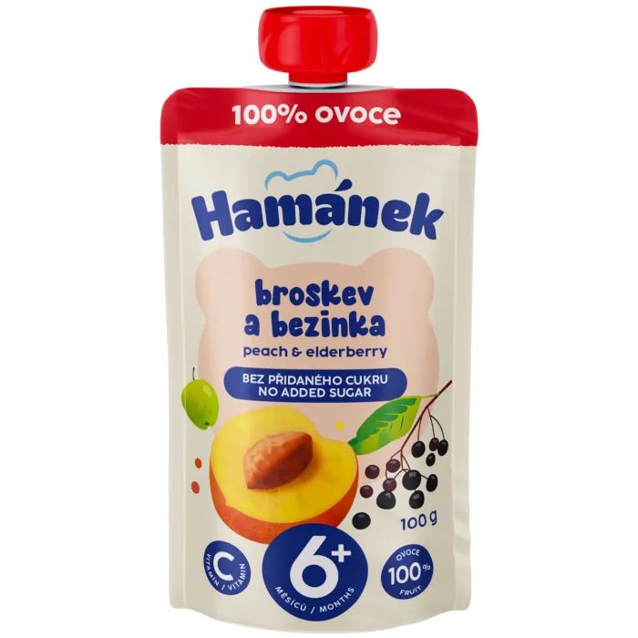 Дитяче пюре Hamanek блуко з персиком і бузиною 100 г (8595139797218)