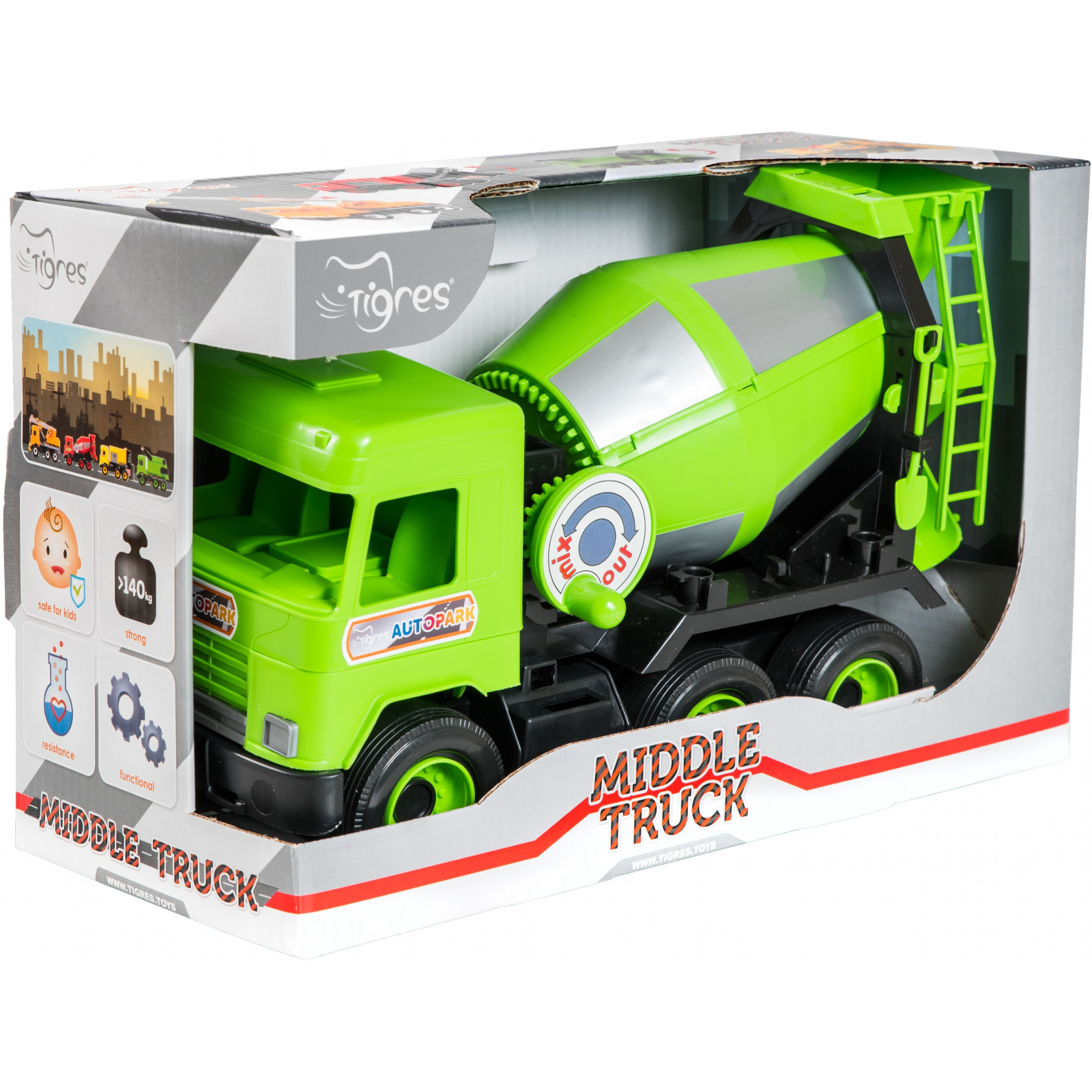 Спецтехника Tigres Авто "Middle truck" бетоносмеситель (св. зеленый) в коробке (39485) изображение 2