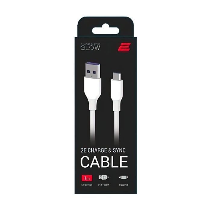 Дата кабель USB 2.0 AM to Micro 5P 1.0m Glow white 2E (2E-CCAM-WH_) изображение 2