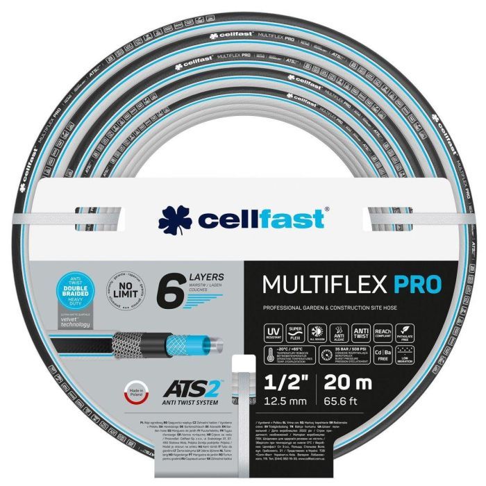 Шланг для поливу Cellfast MULTIFLEX PRO 1/2" 20м, 6 шарів, до 35 Бар, -20…+65°C (13-800)