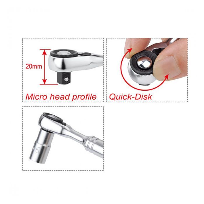 Тріскачка Toptul міні 1/4" 60 зубців, швидкий диск (CHDU0801) зображення 2