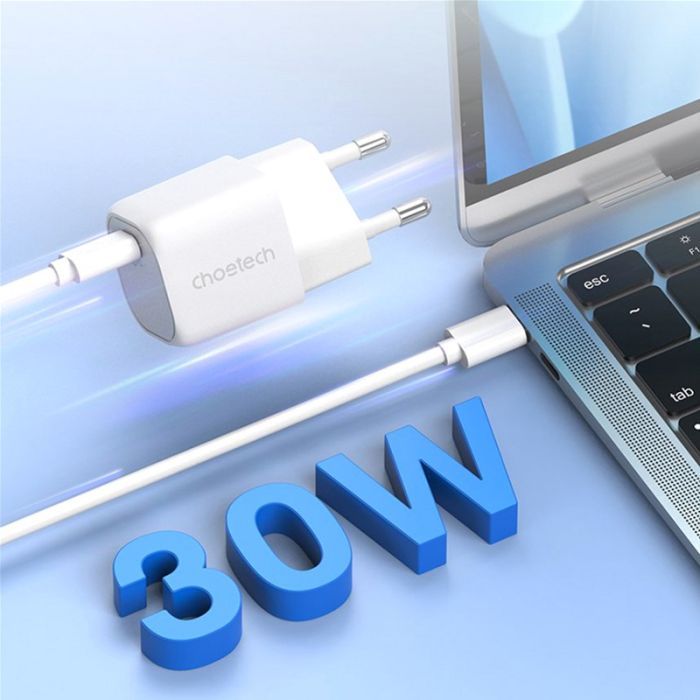 Зарядное устройство Choetech 1хUSB-C 30W PD QC3.0 PD5007 white (PD5007-EU-WH) изображение 2