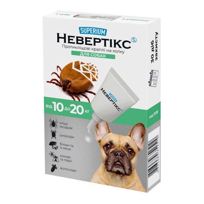 Капли для животных Superium Nevertix Противоклещевые для собак от 10 до 20 кг (9138)