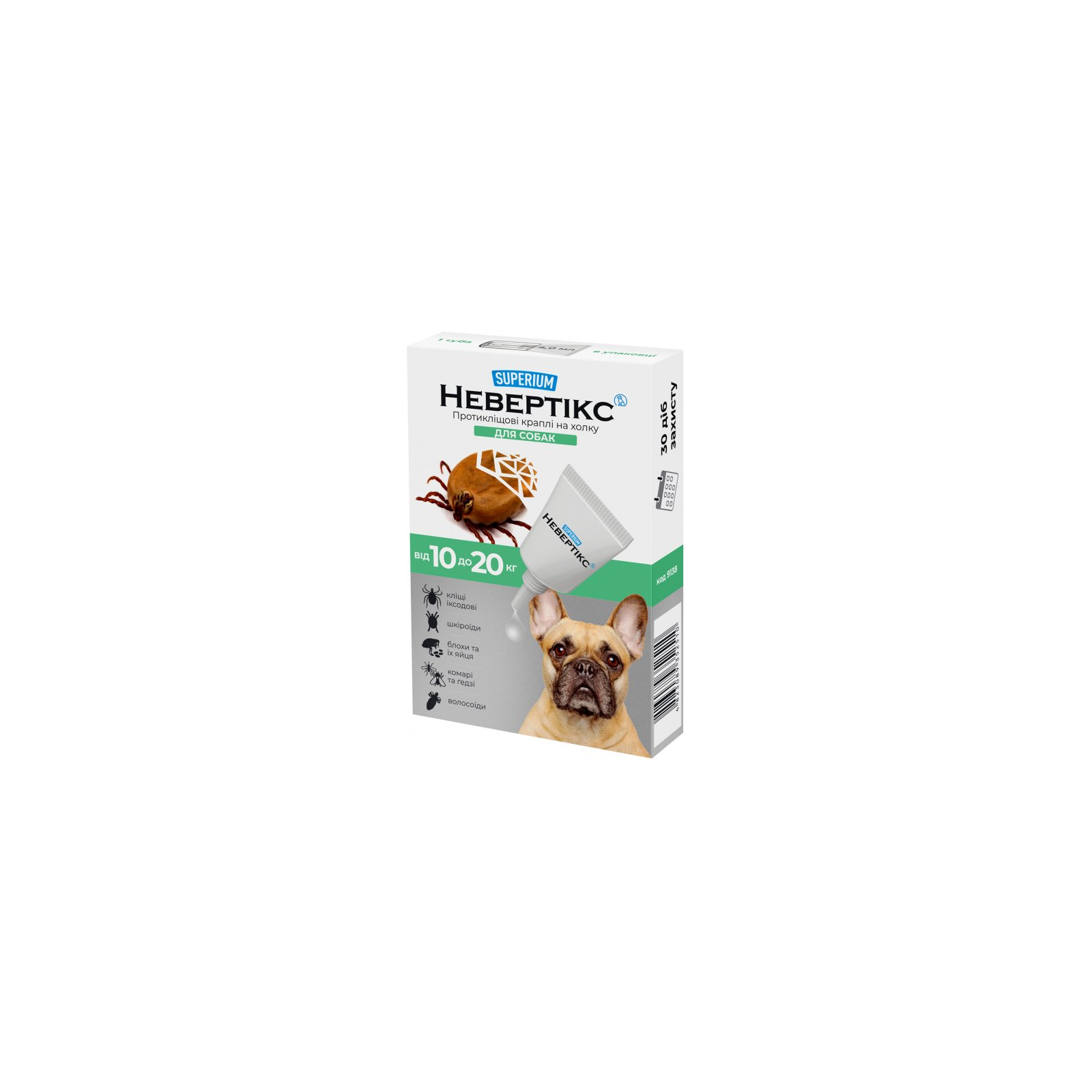 Капли для животных SUPERIUM Nevertix Противоклещевые для собак от 10 до 20 кг (9138)