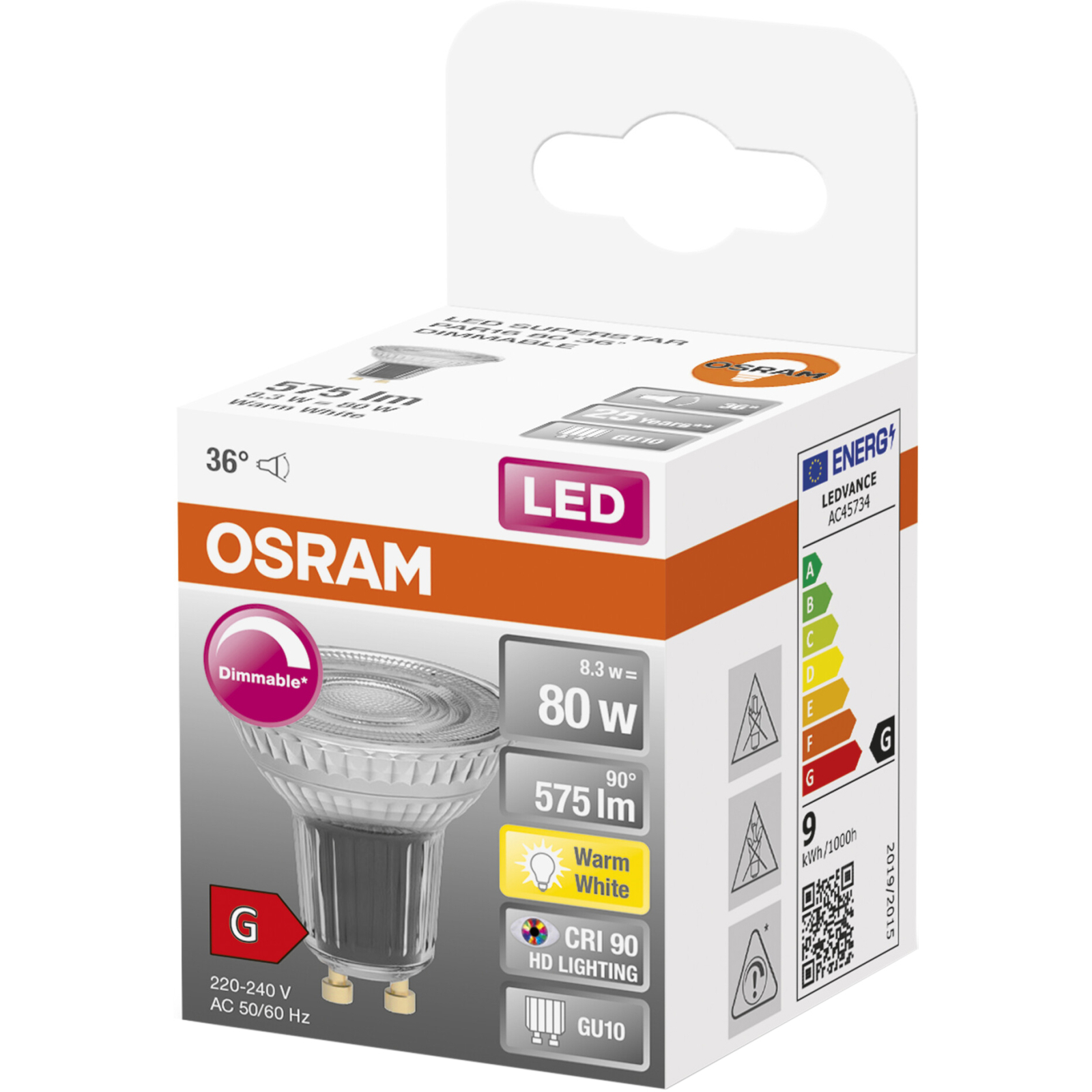Лампочка Osram LED PAR16 DIM 80 36 8,3W/927 230V GU10 (4058075433663) зображення 3